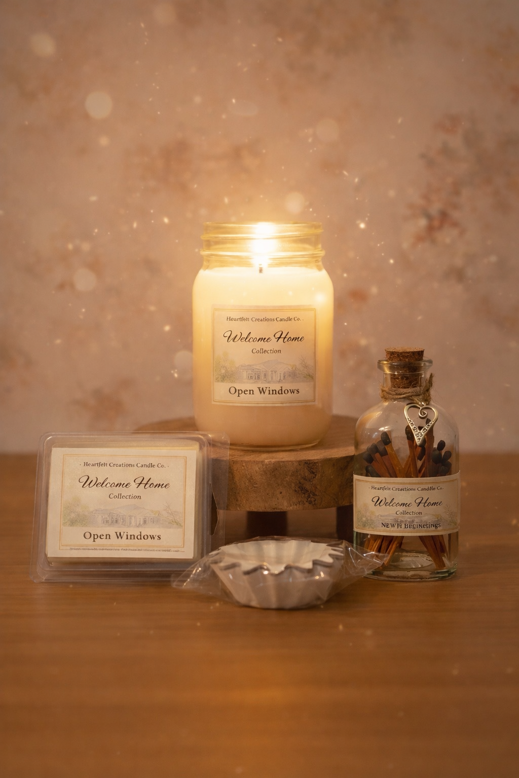 Welcome Home Collection -              Open Windows ~ (Each)                                16 oz Candle,  4oz Wax Melt, Match Stick Jar, Wax Melt Liners
