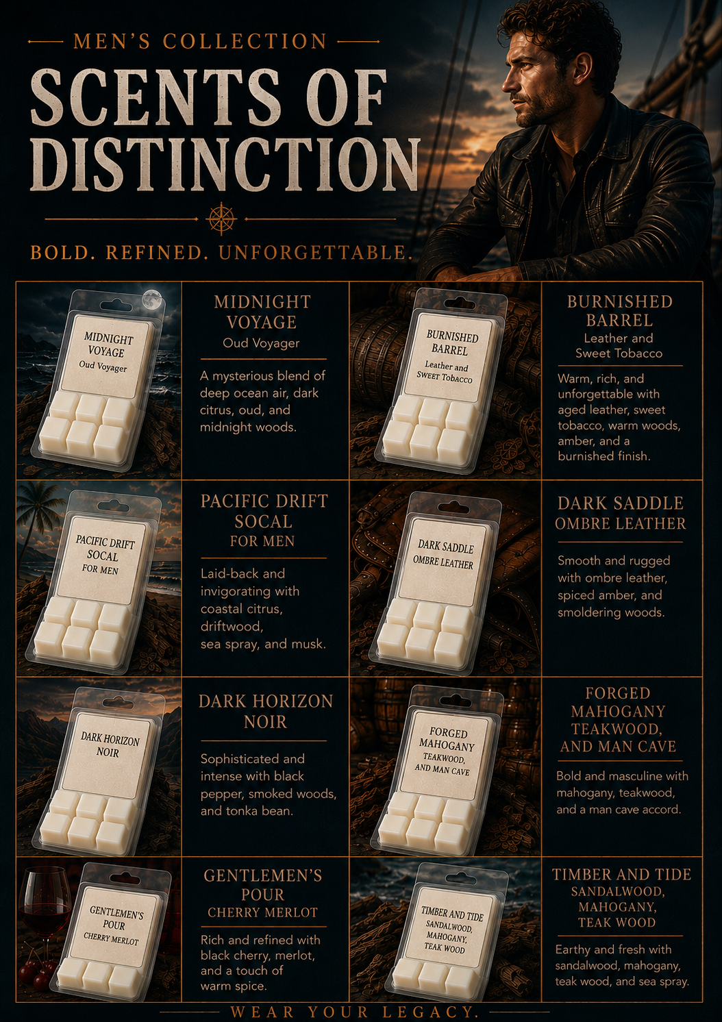 Men’s Scents of Distinction            4 oz 100% Soy Wax Melt.