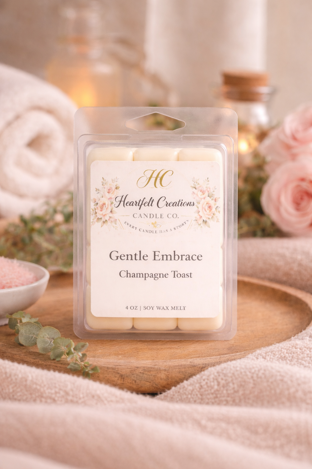 Gentle Embrace                                4 oz Wax Melt.                      Champagne Toast.