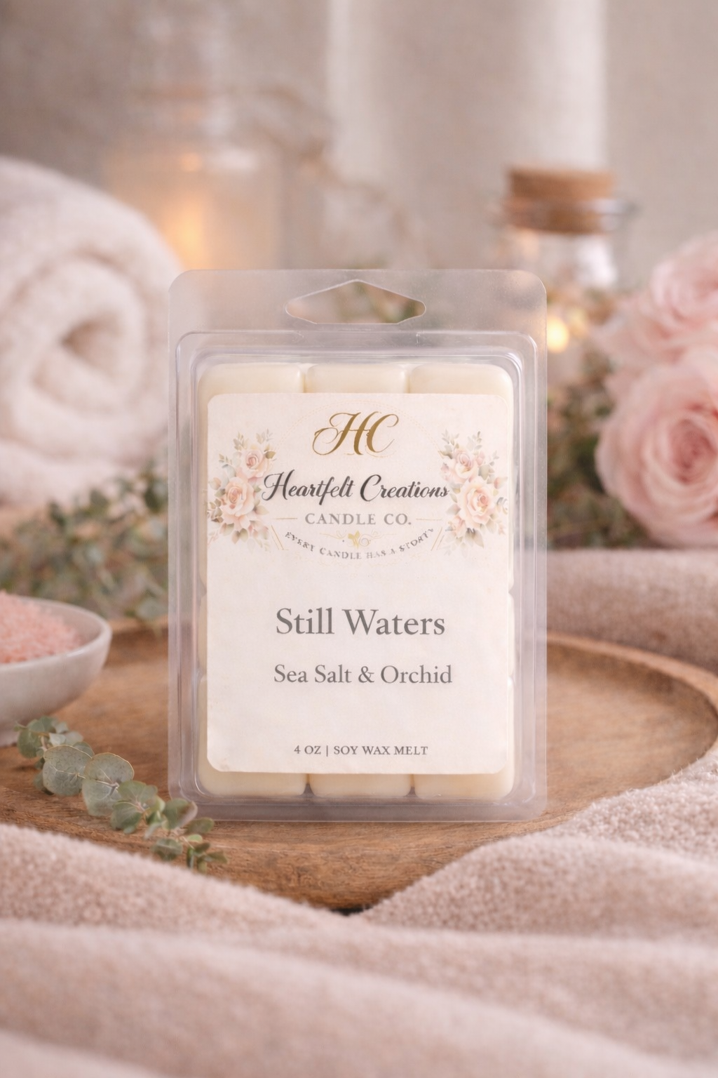 Still Waters                                        4 oz Wax Melt.                              Sea Salt & Orchid.