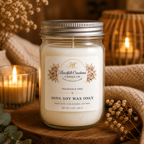 Fragrance Free ~                            16 oz Candle.                           100% Soy                            Phthalate Free.                          Non Toxic                                 Clean Burning