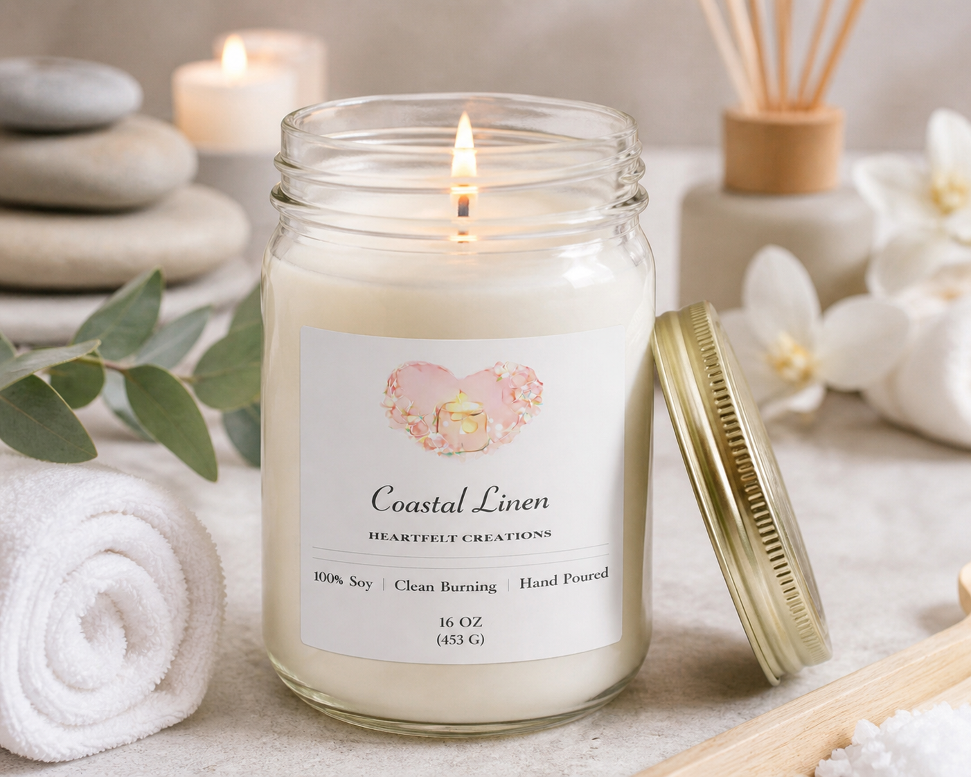 Coastal Linen ~.                             16 oz Candle                                Clean Cotton & Crisp Linen